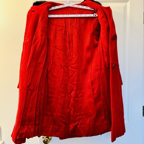 Vtg Styled by Stratton Red Wool Coat Mink Fur Collar 50s 60s Jackie O Union USA - Picture 14 of 16